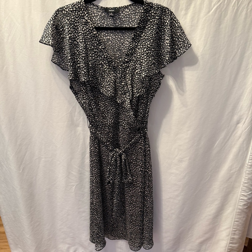 MSK Ruffle Midi Dress 12 Flutter Sleeve Tie Waist Whimsigoth Dark Academia Artsy